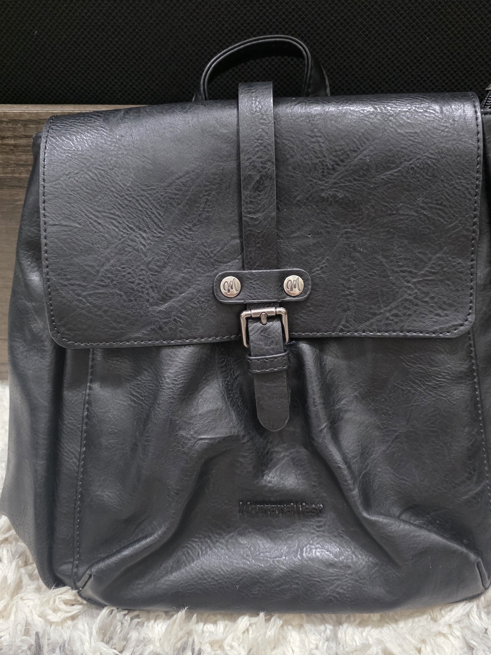 Montana West Classic Black Faux Leather Womens Backpack with Front Buckle